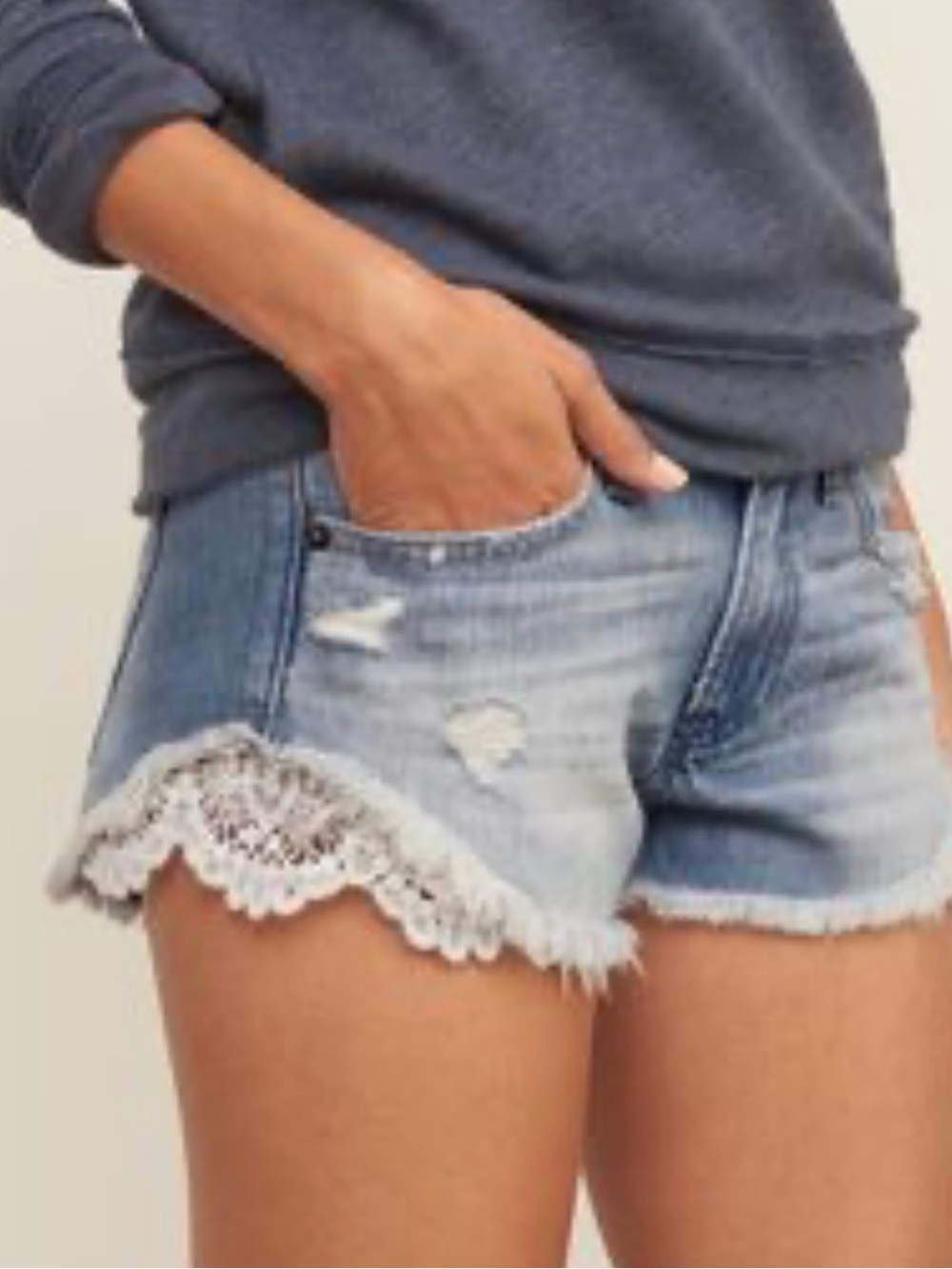 Abercrombie & Fitch Light Blue Distressed Low-Rise Denim Shorts - Picture 2 of 2